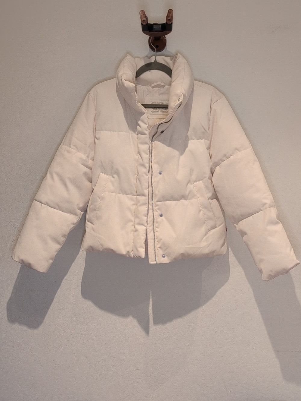 Levi's Cream Puffer Jacket with High Collar